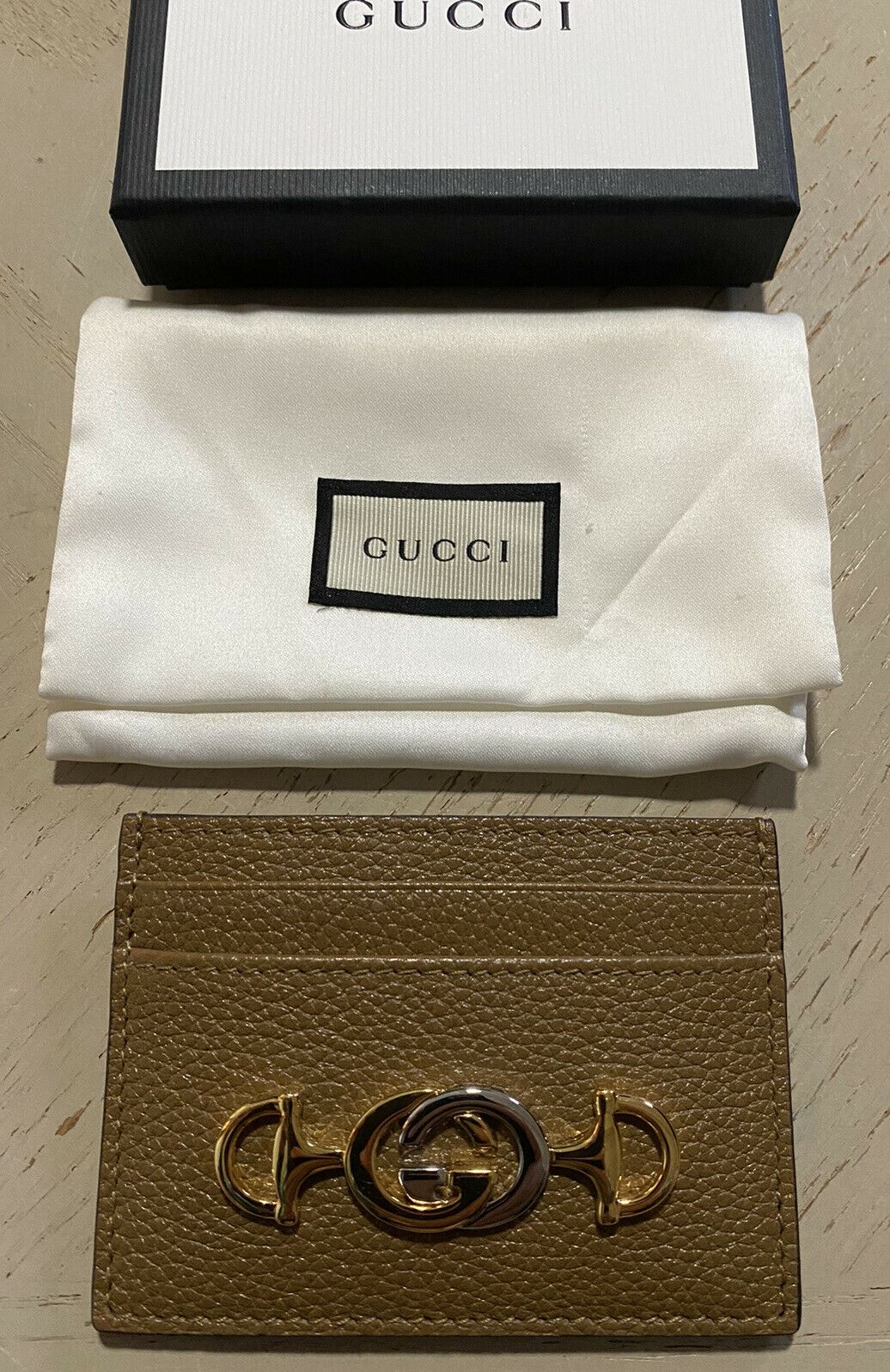 Новый мужской маленький кошелек Gucci с держателем для тележки GG Monogram, коричневый, Италия