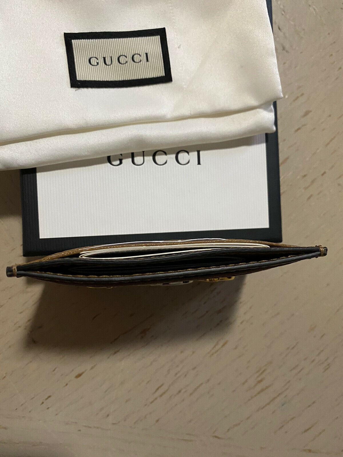 Новый мужской маленький кошелек Gucci с держателем для тележки GG Monogram, коричневый, Италия