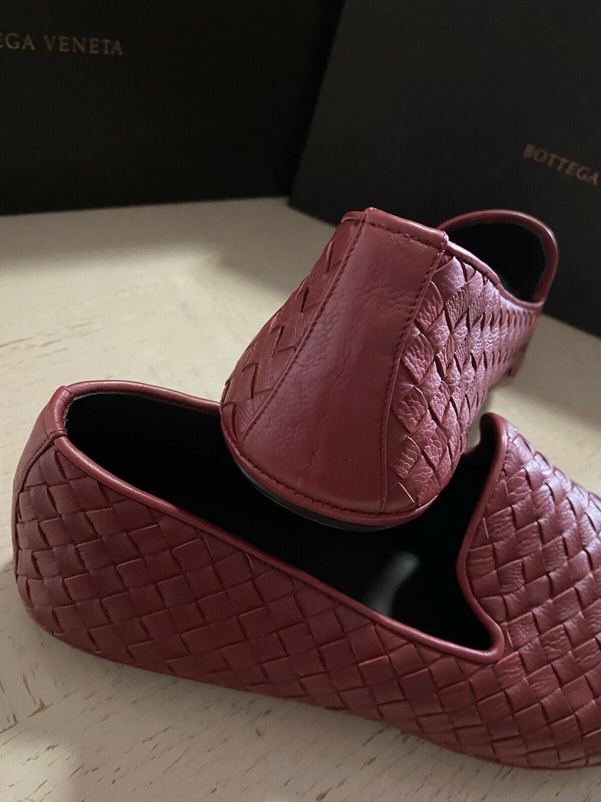 NIB $ 810 Bottega Veneta Herren-Leder-Loafer-Schuhe Burgund/Rot 9 US/42 Eu