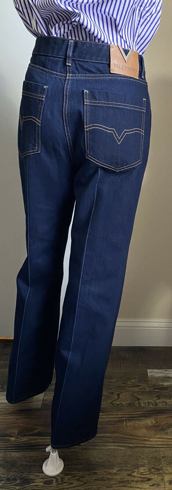 New $1200 Valentino Women's Crop Denim Flare Jeans Pants Blue 32 Italy