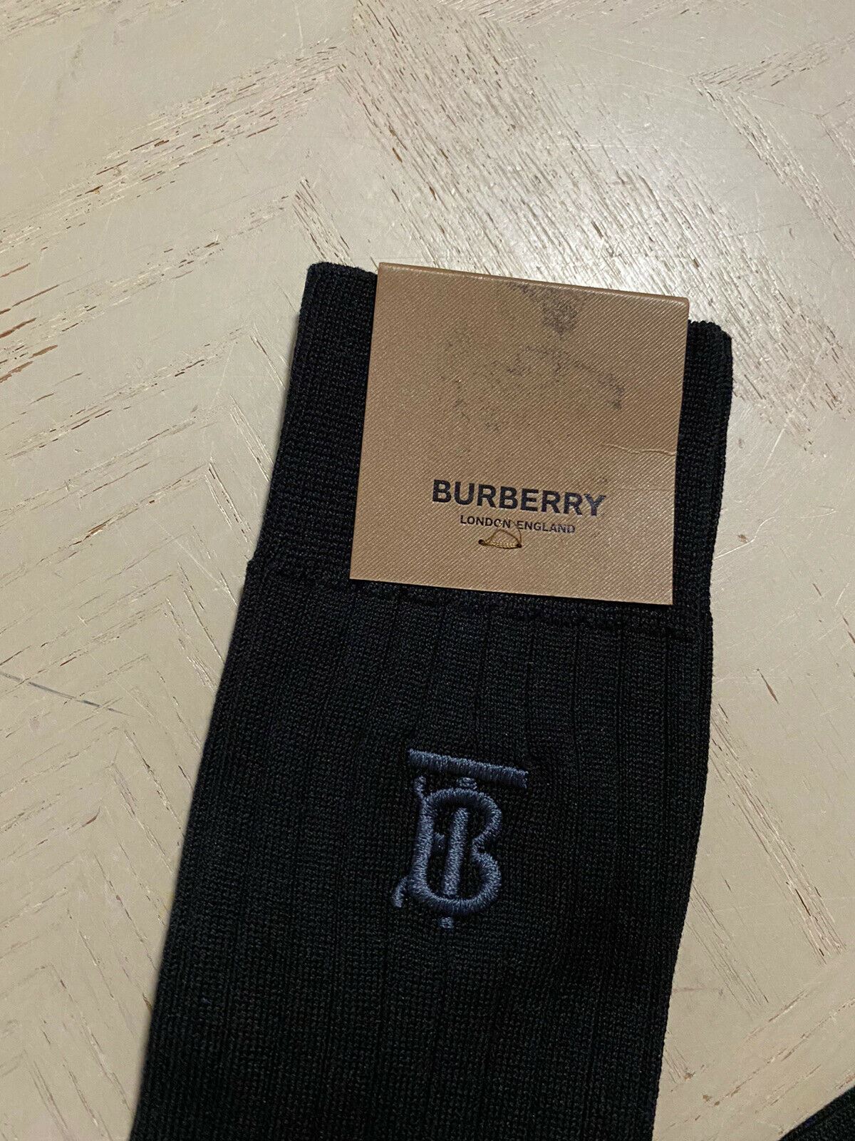 NWT Burberry Men’s TB Monogram Socks With Stripe Black Size  L Italy