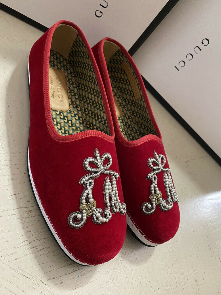 NIB 980 $ Gucci Herren-Loafer-Schuhe aus Samt, Rot, 8 US / 7 UK