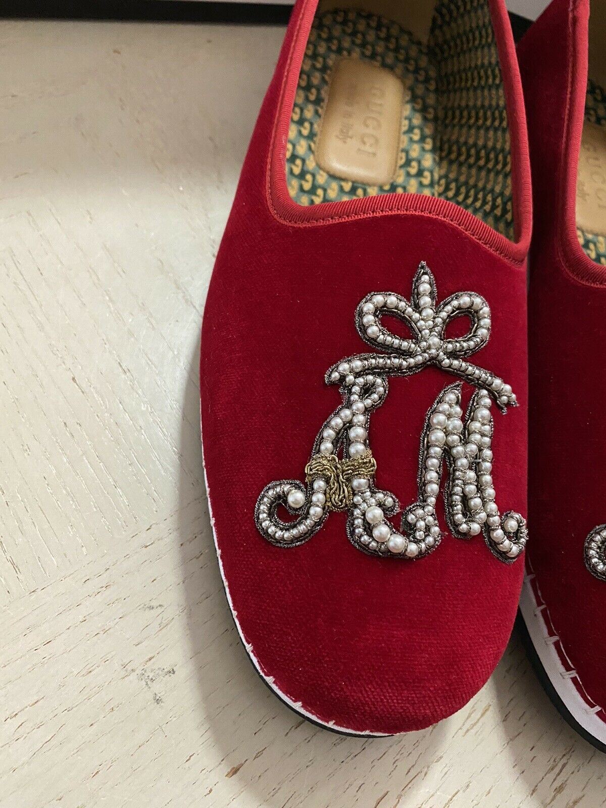 NIB 980 $ Gucci Herren-Loafer-Schuhe aus Samt, Rot, 8 US / 7 UK