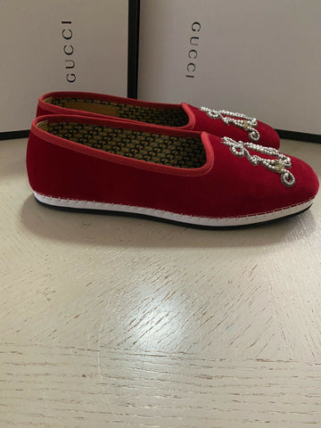 NIB 980 $ Gucci Herren-Loafer-Schuhe aus Samt, Rot, 8 US / 7 UK
