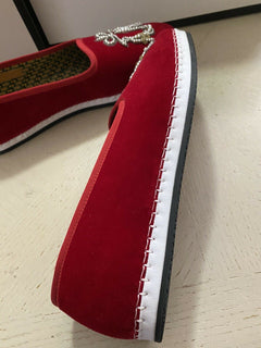 NIB 980 $ Gucci Herren-Loafer-Schuhe aus Samt, Rot, 8 US / 7 UK