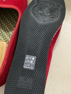 NIB 980 $ Gucci Herren-Loafer-Schuhe aus Samt, Rot, 8 US / 7 UK