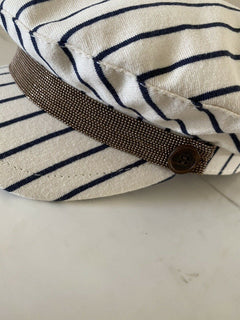 Neu mit Etikett: Brunello Cucinelli Girl Marine Cap, Hut, Weiß/Blau, Größe 6