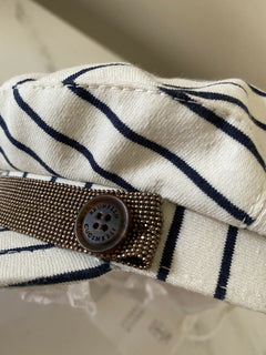 Neu mit Etikett: Brunello Cucinelli Girl Marine Cap, Hut, Weiß/Blau, Größe 6