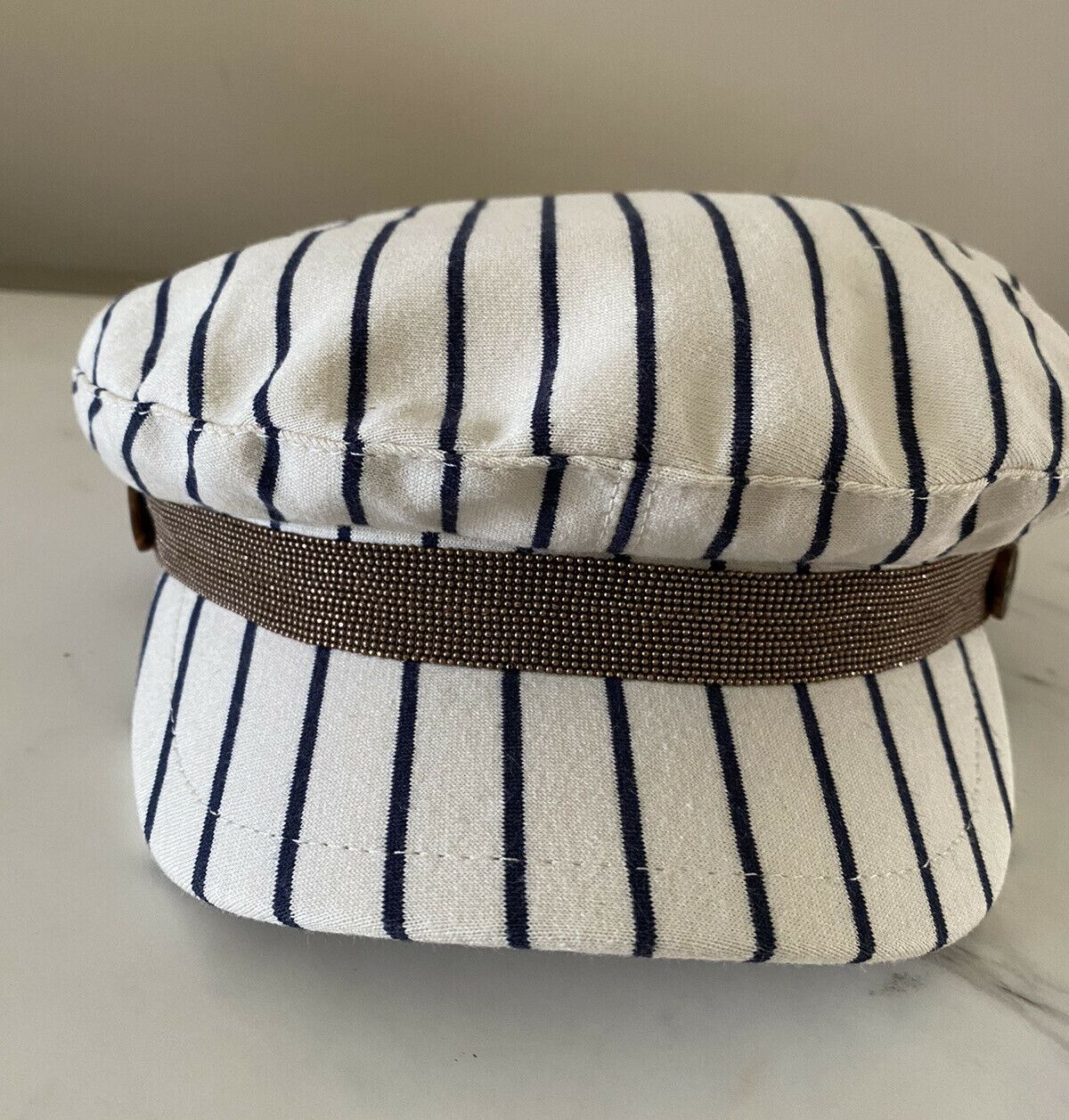 NWT Brunello Cucinelli Girl Marine Cap Hat White/Blue Size 6
