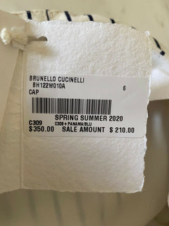 Neu mit Etikett: Brunello Cucinelli Girl Marine Cap, Hut, Weiß/Blau, Größe 6