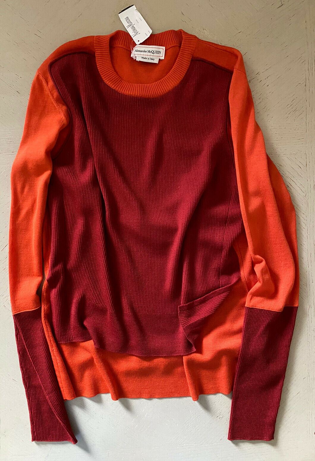 New $980 Alexander McQueen Women Patchwork Long Sleeve Sweater Red/Orange XL Ita