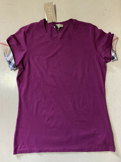 Neue Burberry Damen Kurzarm-T-Shirt-Bluse Magenta Pink Größe XL