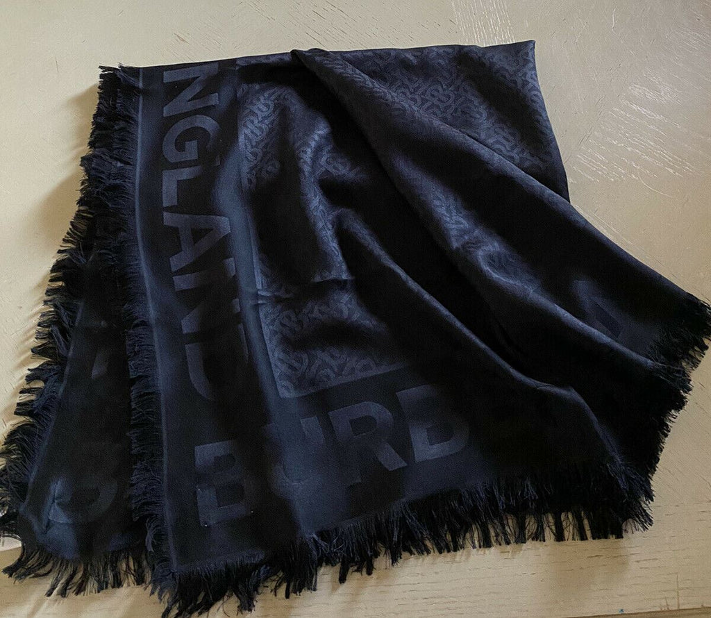 Neu 520 $ Burberry Damen TB Monogram Jacquard Schal Schal Schwarz Italien