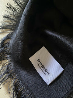 Neu 520 $ Burberry Damen TB Monogram Jacquard Schal Schal Schwarz Italien