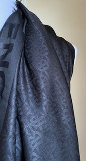 Neu 520 $ Burberry Damen TB Monogram Jacquard Schal Schal Schwarz Italien