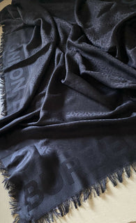 Neu 520 $ Burberry Damen TB Monogram Jacquard Schal Schal Schwarz Italien