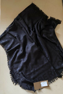 Neu 520 $ Burberry Damen TB Monogram Jacquard Schal Schal Schwarz Italien