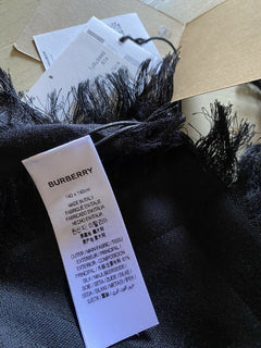 Neu 520 $ Burberry Damen TB Monogram Jacquard Schal Schal Schwarz Italien