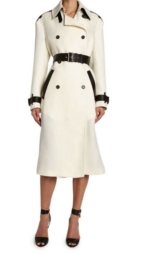 Neu $4950 TOM FORD Zweireihiger Damen-Trenchcoat Weiß/Schwarz 4 US/38 It