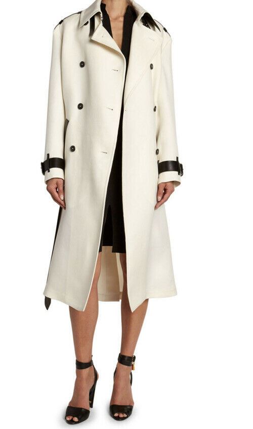 New $4950 TOM FORD Double Breasted Women Trench Coat White/Black 4 US/38 It