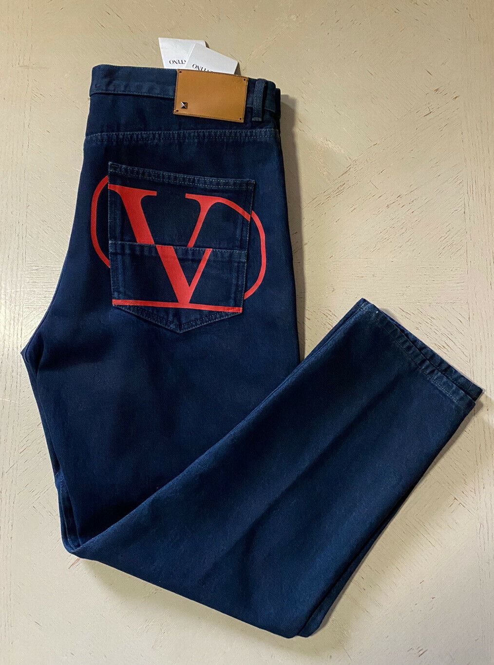 NWT $1295 Valentino Men Logo-Pocket Jeans Blue/Red 36( Measured 38 ) US