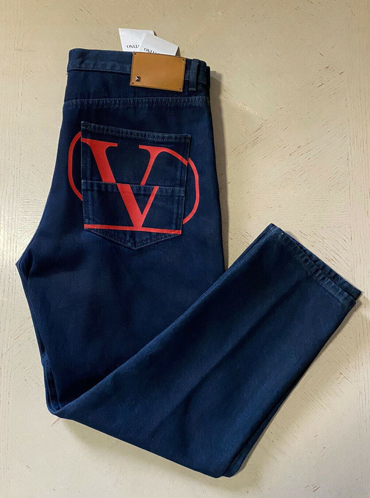 Neu mit Etikett: 1295 $ Valentino Herren-Jeans mit Logo-Tasche Blau/Rot 36 (gemessen 38) US