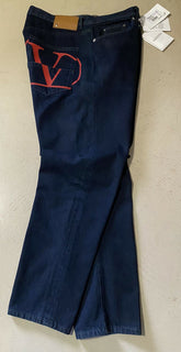 Neu mit Etikett: 1295 $ Valentino Herren-Jeans mit Logo-Tasche Blau/Rot 36 (gemessen 38) US