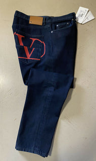 Neu mit Etikett: 1295 $ Valentino Herren-Jeans mit Logo-Tasche Blau/Rot 36 (gemessen 38) US