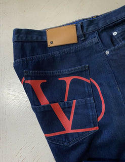 Neu mit Etikett: 1295 $ Valentino Herren-Jeans mit Logo-Tasche Blau/Rot 36 (gemessen 38) US