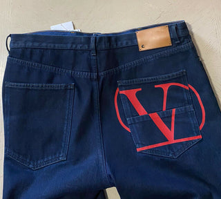 Neu mit Etikett: 1295 $ Valentino Herren-Jeans mit Logo-Tasche Blau/Rot 36 (gemessen 38) US