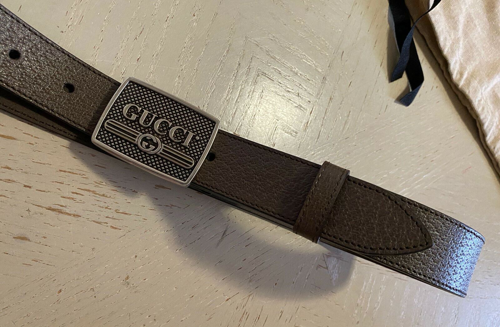 New Gucci Mens Genuine Leather GG Monogram Belt Brown 100/40  Italy