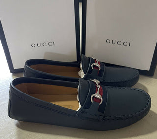 NIB Gucci Jungen Kinder Leder Fahrerschuhe Schwarz Größe 31/13 US Alter 6