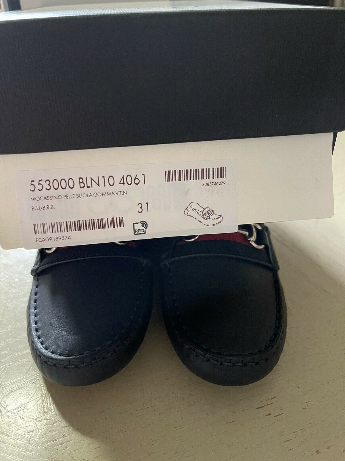 NIB Gucci Детские кожаные туфли для вождения для мальчиков, черные, размер 31/13, США, 6 лет
