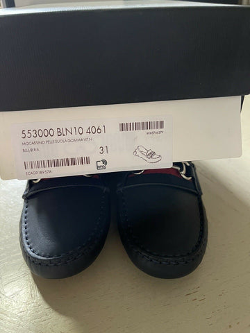NIB Gucci Jungen Kinder Leder Fahrerschuhe Schwarz Größe 31/13 US Alter 6