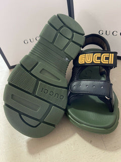NIB $ 1100 Gucci Kinder-Leder-Sandalenschuhe Schwarz/Grün Größe 31/13 US Alter 6