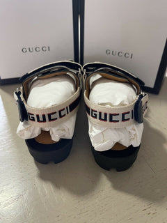 NIB Gucci Kinder-Sandalen aus Segeltuch/Leder, Schwarz/Weiß, Größe 30/12 US, Alter 5,5