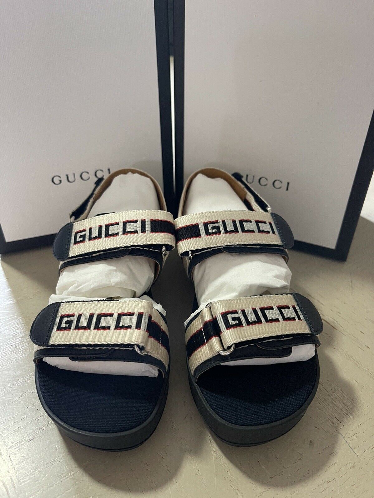 NIB Gucci Kids Canvas/Leather Sandal Shoes Black/White Size 31/13US Age 6.5