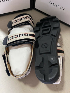 NIB Gucci Kinder-Sandalen aus Segeltuch/Leder, Schwarz/Weiß, Größe 31/13US, Alter 6,5