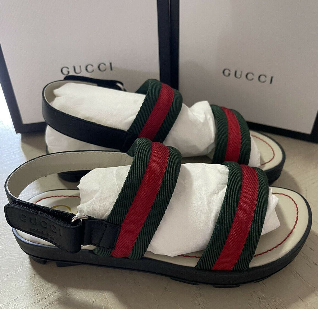 NIB Gucci Kinder-Sandalen aus Segeltuch/Leder, Schwarz/Rot, Größe 31/13US, Alter 6,5