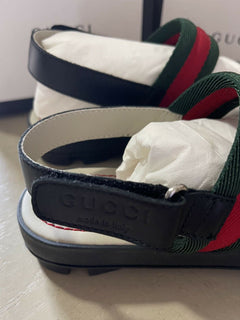 NIB Gucci Kinder-Sandalen aus Segeltuch/Leder, Schwarz/Rot, Größe 31/13US, Alter 6,5