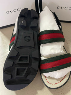 NIB Gucci Kinder-Sandalen aus Segeltuch/Leder, Schwarz/Rot, Größe 31/13US, Alter 6,5