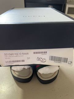 NIB Gucci Kinder-Sandalen aus Segeltuch/Leder, Schwarz/Rot, Größe 31/13US, Alter 6,5