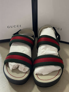 NIB Gucci Kinder-Sandalen aus Segeltuch/Leder, Schwarz/Rot, Größe 32/1L US, Alter 6,5