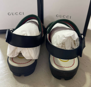 NIB Gucci Kinder-Sandalen aus Segeltuch/Leder, Schwarz/Rot, Größe 32/1L US, Alter 6,5