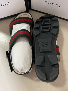 NIB Gucci Kinder-Sandalen aus Segeltuch/Leder, Schwarz/Rot, Größe 32/1L US, Alter 6,5