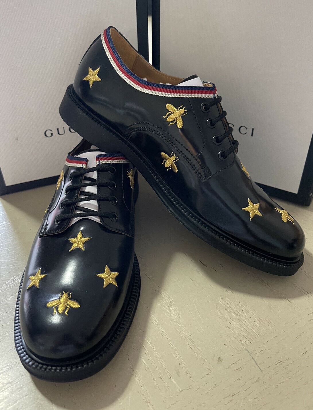 NIB Gucci Boys Leather Shoes Black Size 32/1L US Age 6.5