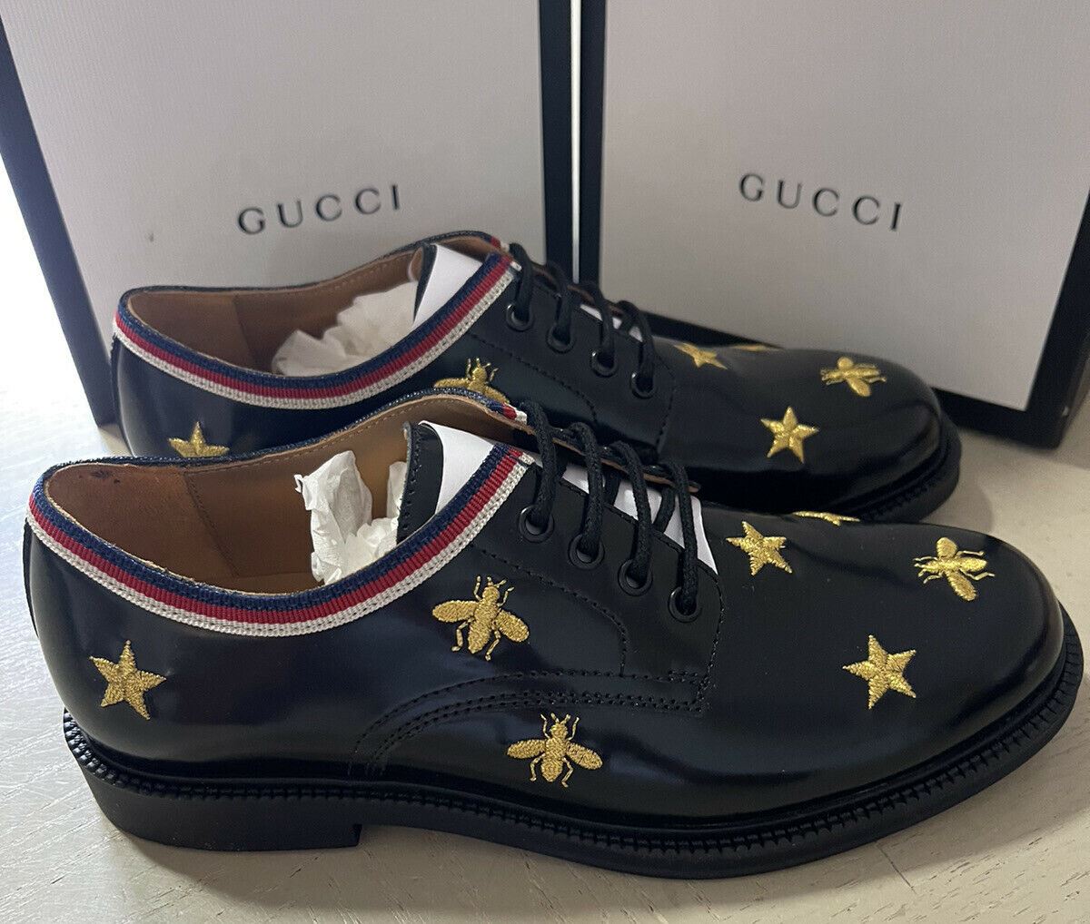 NIB Gucci Boys Leather Shoes Black Size 32/1L US Age 6.5
