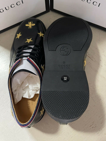 NIB Gucci Jungen Lederschuhe Schwarz Größe 32/1L US Alter 6,5