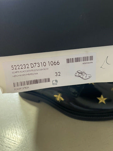 NIB Gucci Jungen Lederschuhe Schwarz Größe 32/1L US Alter 6,5