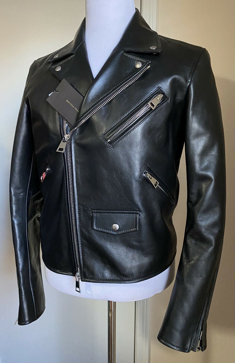 New $5700 Bottega Veneta Men Motorcycle Leather Jacket Coat Black 40 US/50 Eu